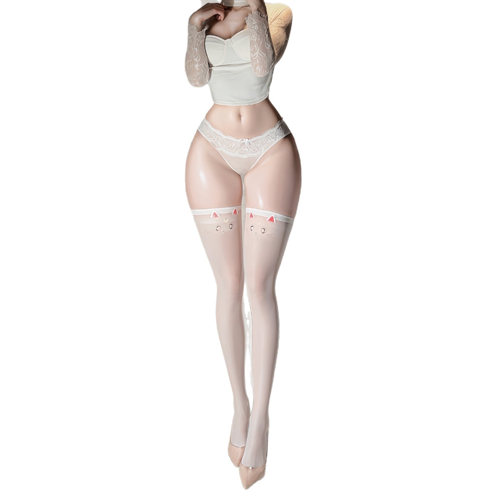 Image of Erotic stockings Japanese print kitten stockings lolita anime two-dimensional cute cat stockings adult stockings jk socks